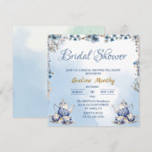Invitation fleurs élégantes de bleu poussiéreux thé party sho (Devant / Derrière)
