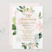 Invitation Fleurs élégantes de pêcher rose pour les 25 ans de (Devant / Derrière)
