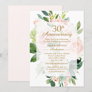 Invitation Fleurs élégantes de pêcher rose pour les 30 ans de