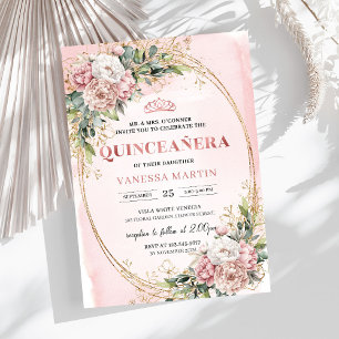 Invitation Fleurs élégantes de poussière rose Eucalyptus 15e