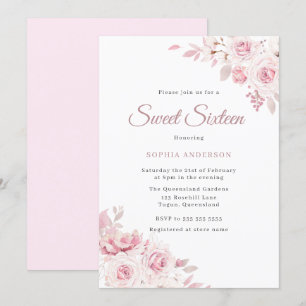 Invitation Fleurs élégantes doux Blush Sweet 16 Party