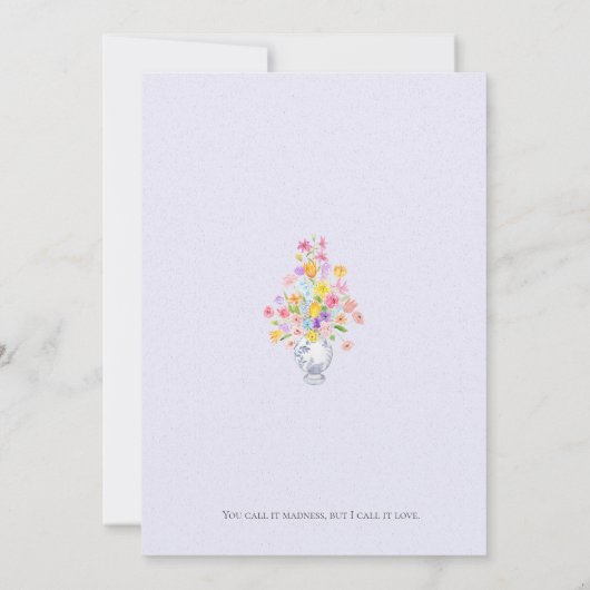 Invitation fleurs élégantes en bleu pot violet (Dos)