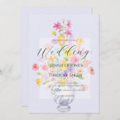 Invitation fleurs élégantes en bleu pot violet (Devant / Derrière)