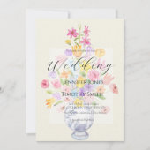 Invitation fleurs élégantes en pot bleu (Devant)