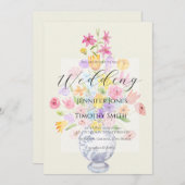 Invitation fleurs élégantes en pot bleu (Devant / Derrière)