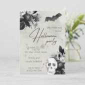 Invitation Fleurs élégantes et Halloween Party Invitati crâne (Debout devant)