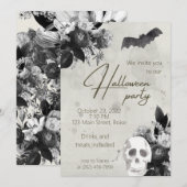 Invitation Fleurs élégantes et Halloween Party Invitati crâne (Devant / Derrière)
