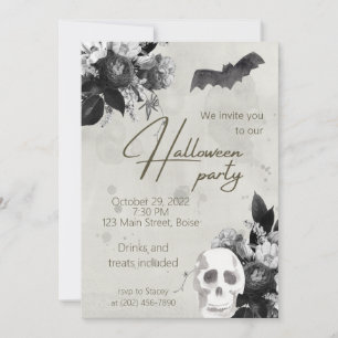 Invitation Fleurs élégantes et Halloween Party Invitati crâne