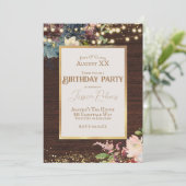 Invitation Fleurs élégantes et lumières sur bois (Debout devant)