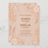 Invitation Fleurs élégantes et ornements Feuille pour Mariage (Devant / Derrière)
