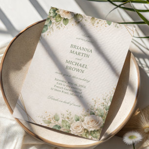 Invitation Fleurs élégantes et verdure neutres
