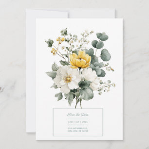Invitation Fleurs élégantes jaunes et blanches Eucalyptus aqu