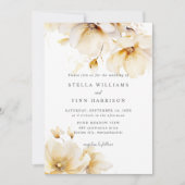 Invitation Fleurs Élégantes Mariage Blanc Jaune Or (Devant)