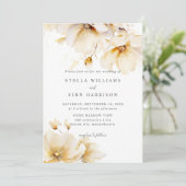 Invitation Fleurs Élégantes Mariage Blanc Jaune Or (Debout devant)