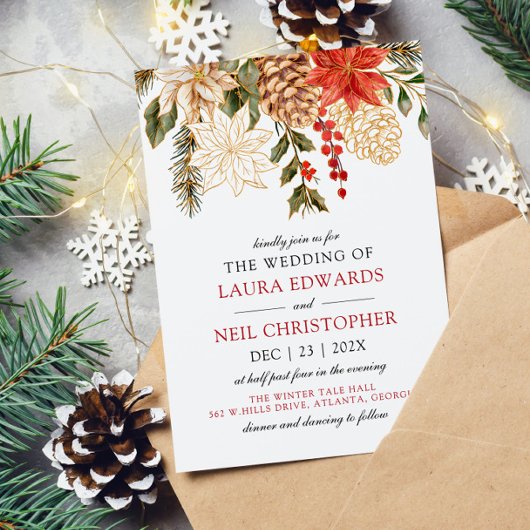 Invitation Fleurs élégantes Mariage d'hiver