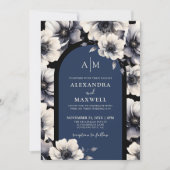 Invitation Fleurs élégantes Mariage floral bleu marine (Devant)