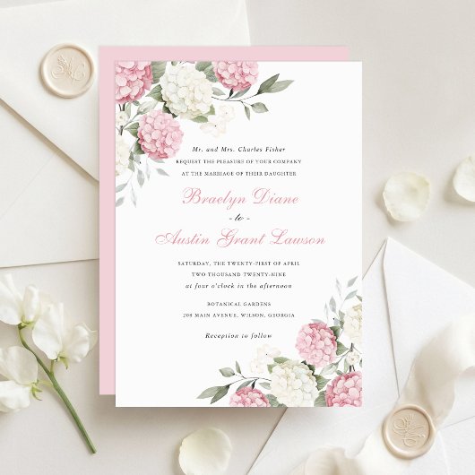 Invitation Fleurs Élégantes Mariage Hydrangea Rose Verture