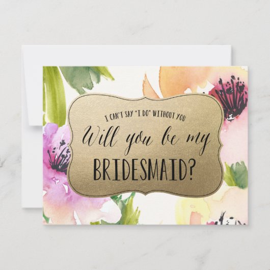 Invitation Fleurs Élégantes Or | Demoiselle d'honneur (Devant)