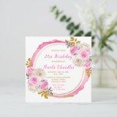Invitation Fleurs élégantes or rose vif Anniversaire (Debout devant)