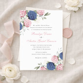 Invitation Fleurs Élégantes Rose & Bleu Nuit Hydrangea Mariag