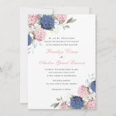 Invitation Fleurs Élégantes Rose & Bleu Nuit Hydrangea Mariag (Devant)