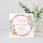Invitation Fleurs élégantes rose et violet fête d'anniversair (Debout devant)
