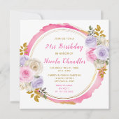 Invitation Fleurs élégantes rose et violet fête d'anniversair (Devant)