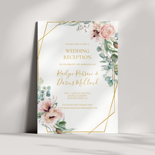 Invitation Fleurs Élégantes Rose | Réception de Mariage
