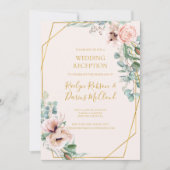 Invitation Fleurs Élégantes Rose | Réception de Mariage Paste (Devant)