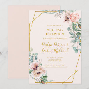 Invitation Fleurs Élégantes Rose Réception de Mariage Paste