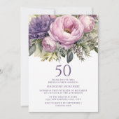 Invitation Fleurs élégantes rose violet 50e anniversaire (Devant)
