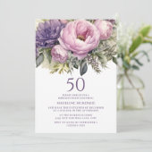 Invitation Fleurs élégantes rose violet 50e anniversaire (Debout devant)