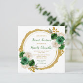 Invitation Fleurs élégantes Sweet sixteen vert foncé et or (Debout devant)