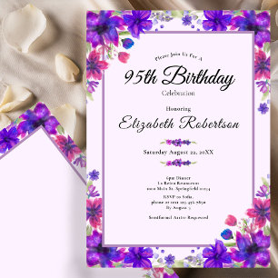 Invitation Fleurs élégantes violettes 95e anniversaire 