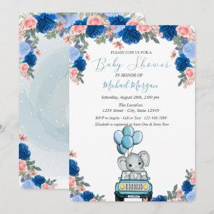 Invitation Fleurs, éléphant porte bébé Shower