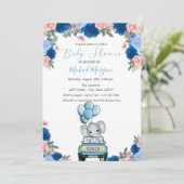 Invitation Fleurs, éléphant porte bébé Shower (Debout devant)