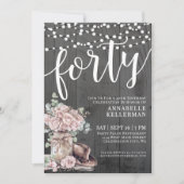 Invitation Fleurs en Bois Rustique 40e Anniversaire (Devant)