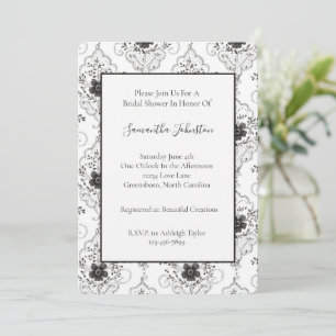 Invitation Fleurs en dentelle fausse noire et blanche pour do