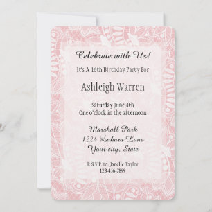 Invitation Fleurs en dentelle rose 16e anniversaire