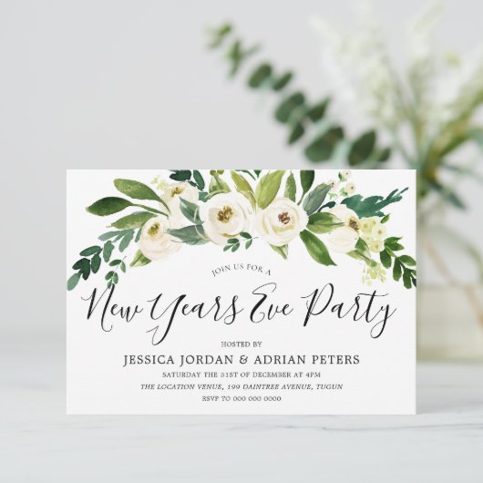 Invitation Fleurs en fleurs blanches Nouvel An Soirée (Debout devant)