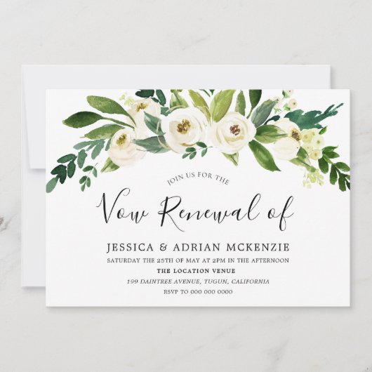 Invitation Fleurs en fleurs blanches Vow Renouvellement Invit (Devant)