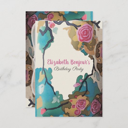 Invitation Fleurs en PAPIER Aquarellé & OPTIONS DE TAILLE - R (Devant / Derrière)