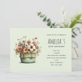 Invitation Fleurs en pot Cozy Style Shabby Chic Cadeau d'anni (Debout devant)