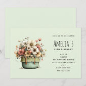 Invitation Fleurs en pot Cozy Style Shabby Chic Cadeau d'anni (Devant / Derrière)