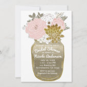 Invitation Fleurs en pot Mason Floral rustique rose et or Chi (Devant)