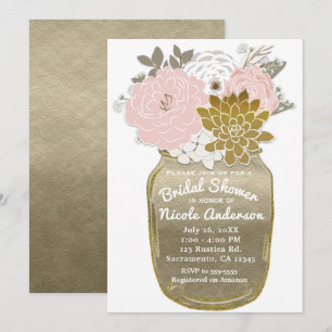 Invitation Fleurs en pot Mason Floral rustique rose et or Chi