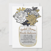 Invitation Fleurs en pot Mason Rustique Gris Or Floral Chic (Devant)