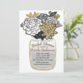 Invitation Fleurs en pot Mason Rustique Gris Or Floral Chic (Debout devant)