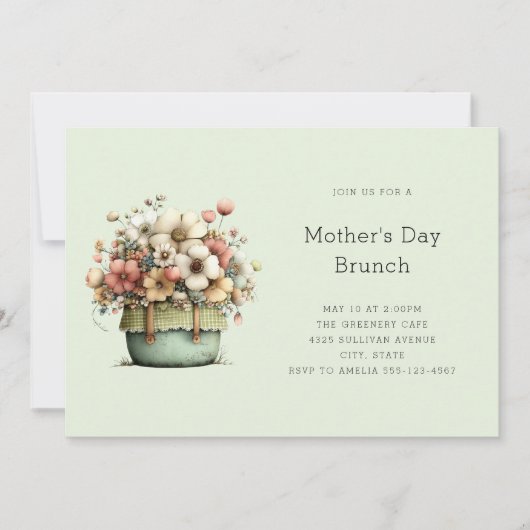 Invitation Fleurs en Pot Style Cosy et Shabby pour la Fête de (Devant)