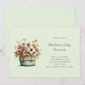 Invitation Fleurs en Pot Style Cosy et Shabby pour la Fête de (Devant / Derrière)